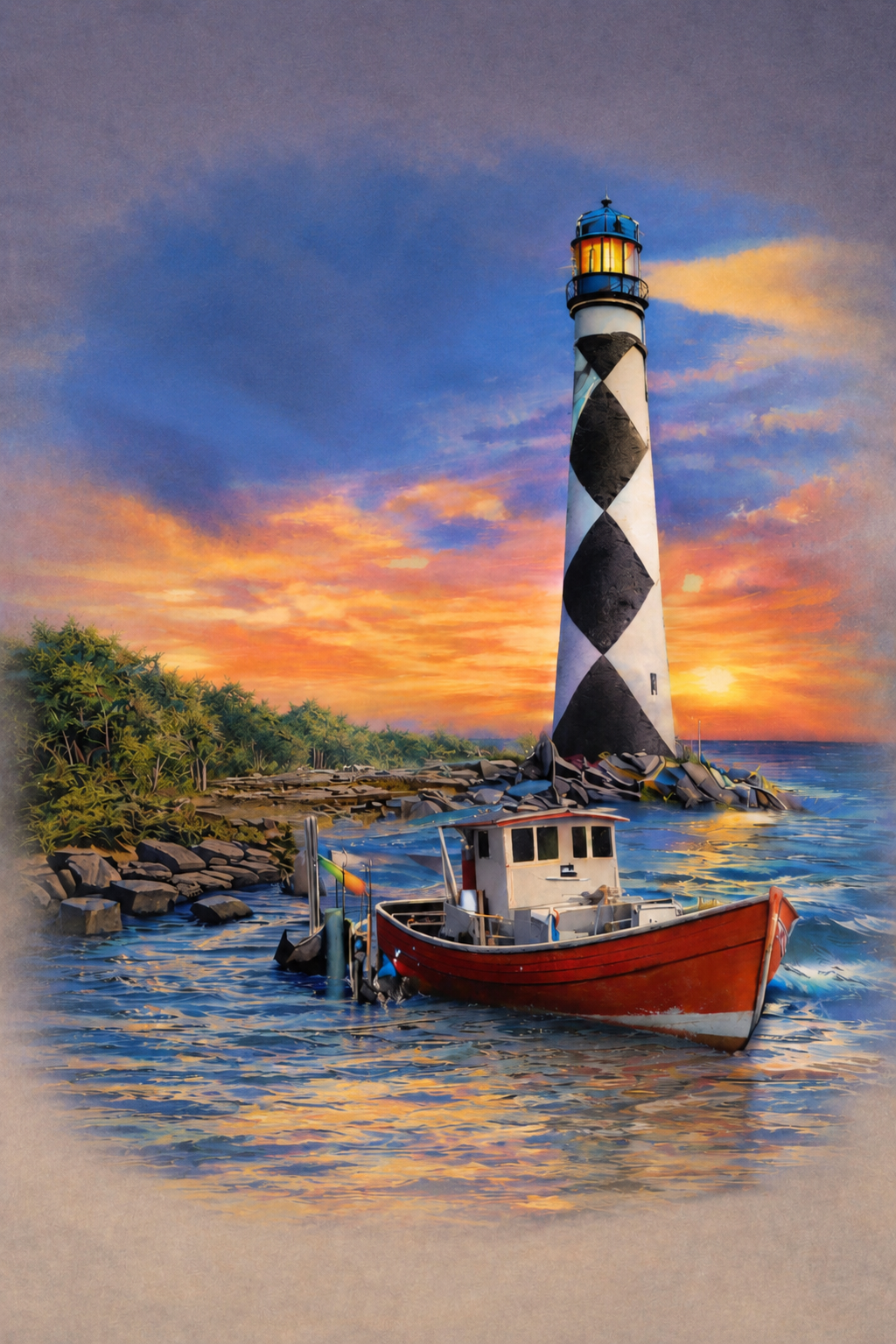 Cozy coastal café breakfast scene with pancakes and coffee at Angie's Lighthouse Café